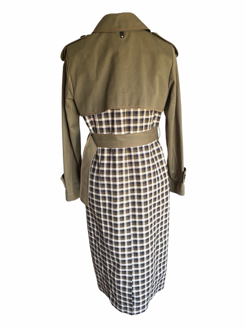 Mackage Olive Green Plaid Belted Trench Coat - Picture 5 of 11